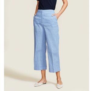 Pearl Lela Rose stretch seersucker casey pants, blue gingham, nwt